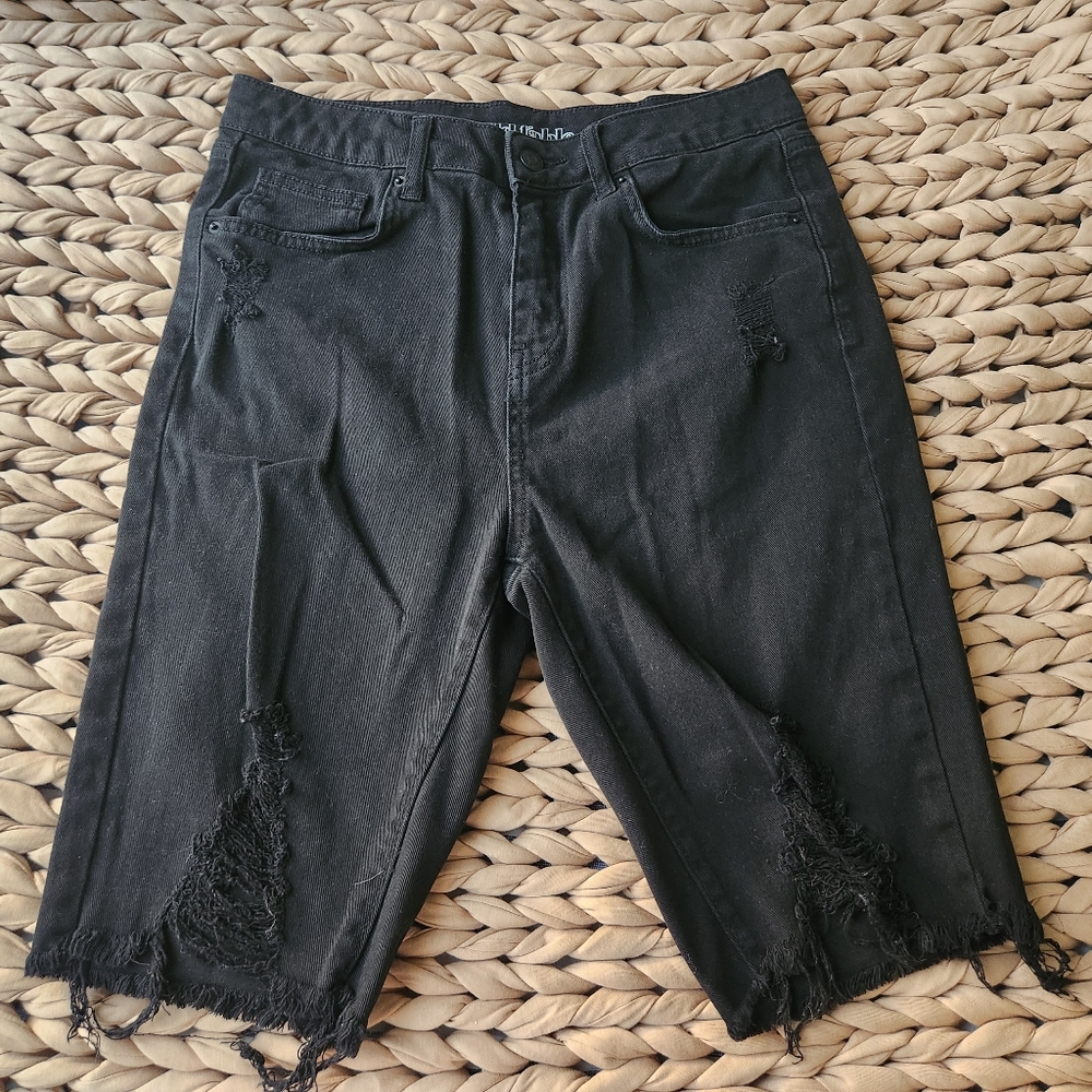 Black Distressed Denim Shorts